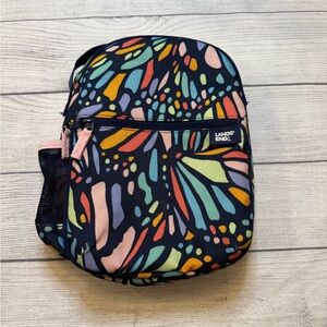 Lands' End Multicolor Patterned Lunch Bag - Navy Base with Bright Accents